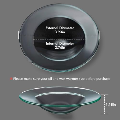 EQUSUPRO 4" Replacement Glass Round Dish Bowl for Oil Wax Melt Warmers Burners (Clear Glass)