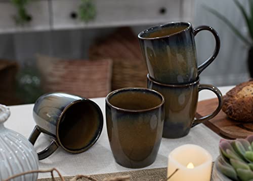 Elanze Designs Reactive Glaze 17 ounce Ceramic Curved Body Mugs Set of 4, Cascade Brown - color: Cascade Brown