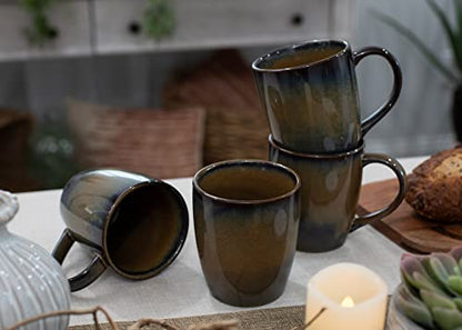 Elanze Designs Reactive Glaze 17 ounce Ceramic Curved Body Mugs Set of 4, Cascade Brown - color: Cascade Brown