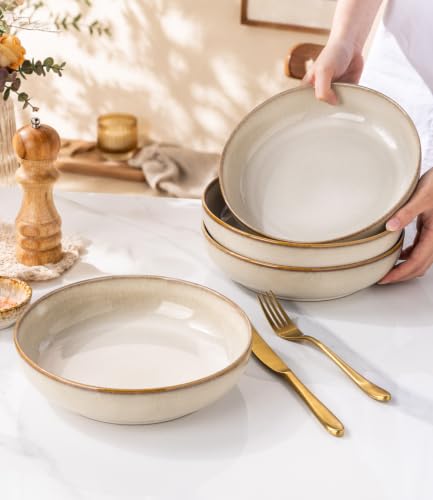 GBhome 8.75'' Large Pasta Bowls, 38oz Stoneware Pasta Serving Bowls Set of 4 - color: Almond Cream