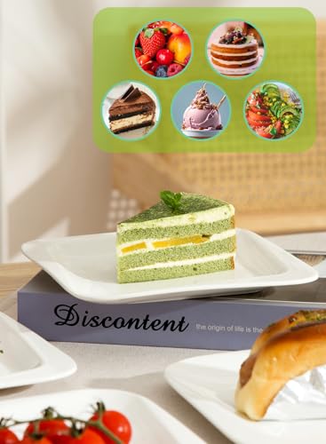 7.3 Inch Square Porcelain Dessert Plates, 10 Pieces, White | Appetizer Dinnerware, Scratch Resistant, Microwave Safe, Oven Safe, Dishwasher Safe - size: 7.3 Inch - 10P