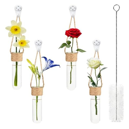 Propagation Tube, with Wall Mounted Design, 4 Piece Glass Plant Tubes | Clear Wall Terrarium, Hydroponic Plant Holder, for Home Décor