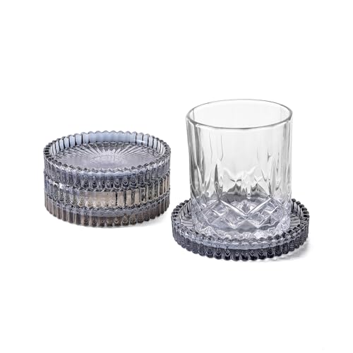 Glass Coasters Round Cup Mat, Clear Glass Coasters for Drinks Coffee Tea Wine, Decorative Wine Bottle Coaster, Crystal Drink Coaster for Restaurant bar Kitchen Dining Table (BD-Grey-4pcs) - color: Bd-grey-4pcs