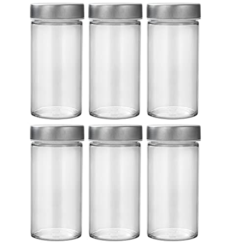 Tianifa 6 Pcs Glass Spice Jars/Bottles for Rotating Spice Rack-3oz Empty round Spice Containers with Airtight Metal Caps with Shaker Lids (6, Stainless Steel Lids) - color: Stainless Steel Lids, size: 6pcs