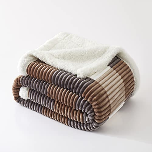 PU MEI Sherpa Blanket Full/Queen Plaid Thick Bed Blanket, 90”*80” Super Soft Flannel Fuzzy Fleece Reversible Velvet Plush Warm Blanket for Couch(Beige Check, 80"*90") - color: Beige Check, size: 80"*90"