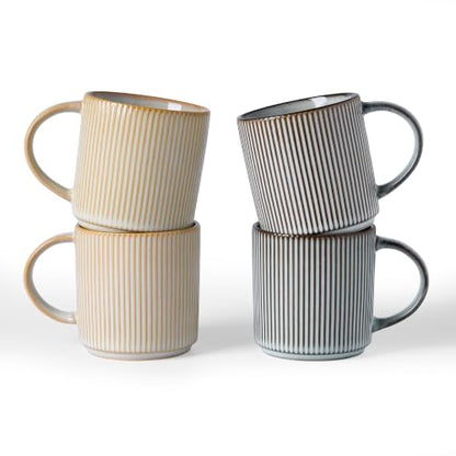 famiware Coffee Mug Set of 4, Star 12 oz Ceramic Mugs Cups Set with Handle | Stoneware Stackable Catering Cup for Coffee, Tea, Cappuccino, Latte, Microwave & Dishwasher Safe, Cappuccino White+Smoky Blue - color: Star-Cappuccino White+Smoky Blue, size: 4 C