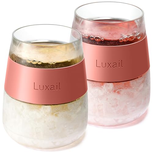 luxail Wine Glasses, Plastic Wine Glasses Set of 2, Wine Gifts, Double Wall Insulated Freezer Tumbler, Stemless Freezer cups for Red and white Wine, 8.5 Oz, Coral - color: Coral