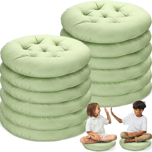 Fumete 12 Pcs Round Floor Pillows Cushions Seating 16 x 16 Inches Floor Round Cushions for Kids Toddlers Flexible Reading Chair Pillows for Classroom Home School Playing Supplies(Green) - color: Green