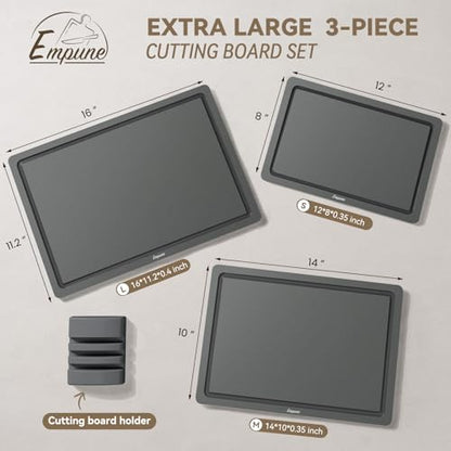Empune 3-Piece Plastic Cutting Boards for Kitchen - Thick & Non-Slip Chopping Board Set with Juice Grooves, Dishwasher Safe, BPA Free, Includes Large & Small Sizes, Gray - color: Gray