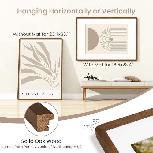 A1 Poster Frame | Solid Oak Wood Poster Frame | Picture Frame With Mat For A2 | Tempered Glass And Hanging Hardware Included | A1 Photo Frame (Walnut, 1 Pack) - color: Walnut, size: A1-1P