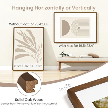 A1 Poster Frame | Solid Oak Wood Poster Frame | Picture Frame With Mat For A2 | Tempered Glass And Hanging Hardware Included | A1 Photo Frame (Walnut, 1 Pack) - color: Walnut, size: A1-1P