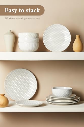 24 Piece Dinnerware Sets for 8, Premium Stoneware Plates and Bowls Sets, Microwave & Dishwasher Safe, Elegant Dishes for Entertaining & Special Occasions – A Stunning Gift for Large Families - size: Service for 8 (24pcs)