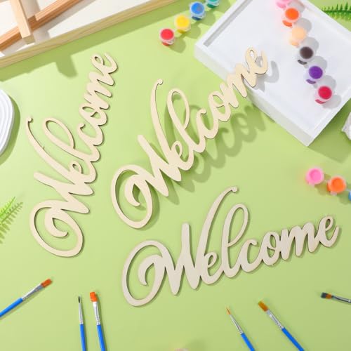 iplusmile 20Pcs Wooden Welcome Sign Wall Decor, Wood Cutout Hanging Art Sign Rustic for Front Door Gallery Home Apartment Kitchen Party Garden Farmhouse Porch, 11.2x4.5 Inch