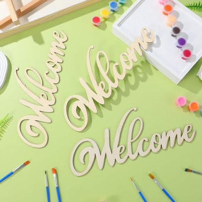iplusmile 20Pcs Wooden Welcome Sign Wall Decor, Wood Cutout Hanging Art Sign Rustic for Front Door Gallery Home Apartment Kitchen Party Garden Farmhouse Porch, 11.2x4.5 Inch