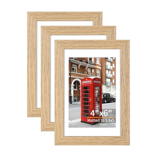 ATOBART 4x6 Picture Frame Set of 3, Light Wood, Plexiglass | Fits 3.5x5 with Mat or 4x6 without; Mounts Horizontal or Vertical; Clear Plexiglass; Light Wood Grain - color: Light Wood, size: 4x6