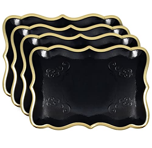 Black & Gold Rectangle Dessert Trays, 10 Pack, 9" x 13" | Disposable Food Safe Paper Serving Trays With Elegant Gold Rim For Desserts, Appetizers, Cupcakes, Weddings And Parties - color: Black, Gold