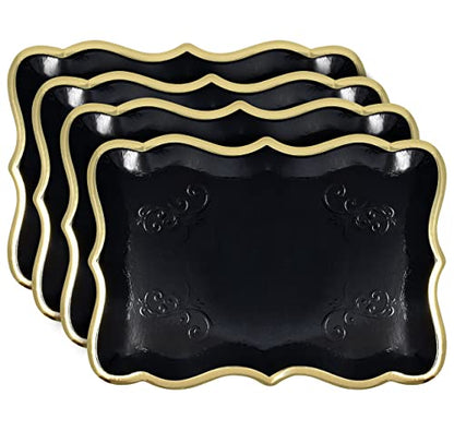 Black & Gold Rectangle Dessert Trays, 10 Pack, 9" x 13" | Disposable Food Safe Paper Serving Trays With Elegant Gold Rim For Desserts, Appetizers, Cupcakes, Weddings And Parties - color: Black, Gold