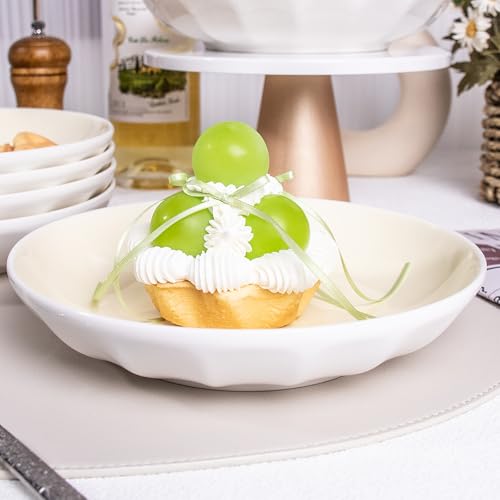 Anveena 8-inch Creamy Yellow Ceramic Salad Plates, Set of 6 | Microwave, oven, and dishwasher safe; scratch-resistant and wear-resistant - color: cream yellow, size: 8inch