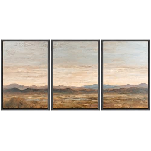 MUDECOR Framed Wall Art Print Set Warm Desert Mountain Landscape Illustrations Modern Art Boho Decorative Colorful Chic for Living Room, Bedroom, Office - 16"x24"x3 BLACK - color: AE01-2604-M05, size: 16"x24"x3 Panels Black