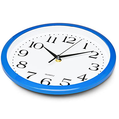 Bernhard Products 10 Inch Blue Quartz Analog Wall Clock - Silent, Easy to Read, Quality Construction, Simple Design, Lightweight, Easy to Hang, Battery Operated - color: Blue, size: 10 Inch