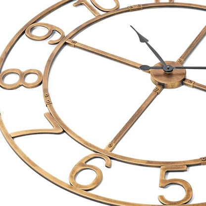 40in Large Silent Wall Clock, Easy Assembly Arabic Numeral Bronze | Non-ticking metal farmhouse wall clock, KD assembly, battery operated, oversized living room decor - size: 40inch