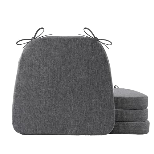 Battilo Chair Cushions for Dining Chairs with Ties, Waterproof Kitchen Chair Pad with Non-Slip Backing, Seat Cushions with Machine Washable Removable Cover, 16"x16"x2", Set of 4, Dark Grey - color: Dark Grey, size: 4 Count(Pack of 1)