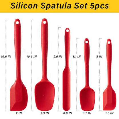 Silicone Spatula Set,5 Piece Food Grade Rubber Spatulas,RED | Spatulas Silicone Heat Resistant for Baking,Cooking,and Mixing High Heat Resistant Non Stick Dishwasher Safe BPA-Free - color: Red