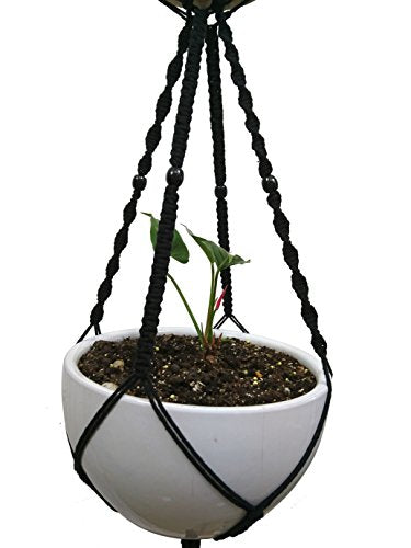 Macrame Plant Hanger & Holder, Hanging Planter 4 Legs Double Deck for 8 inch to 10 inch Two Pots Indoor Outdoor Hanging Planter Cotton Rope 67 Inch with Metal Ring (Cotton-Black) - color: Natural