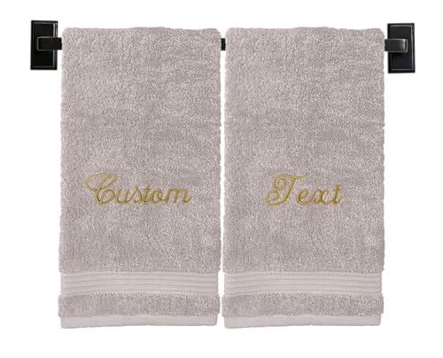 Personalized Hand Towels | Set of 2 | Choose from 12 Fonts | Genuine Turkish Cotton | Oeko-Tex Certified | Personalized Towels | Bathroom Hand Towels - color: Beige - Hand Towels