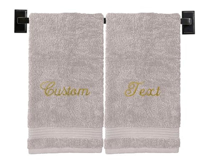 Personalized Hand Towels | Set of 2 | Choose from 12 Fonts | Genuine Turkish Cotton | Oeko-Tex Certified | Personalized Towels | Bathroom Hand Towels - color: Beige - Hand Towels