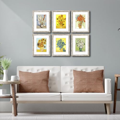 Rustic Distressed Retro Style White Frame 8x10 Picture Frame Set of 6 with Real Glass for Pictures 5x7 with Mat or 8x10 Without Mat, Wall Gallery or Tabletop display - size: 8x10(set of 6)