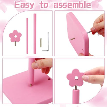 Leinuosen Pink Flower Paper Towel Holder Coquettish Cute Flower Wooden Paper Towel Holder Pink Bathroom Countertop Accessories Kitchen Roll Stand Organizer Standing Apartment Decor Housewarming Gift - style: Flower