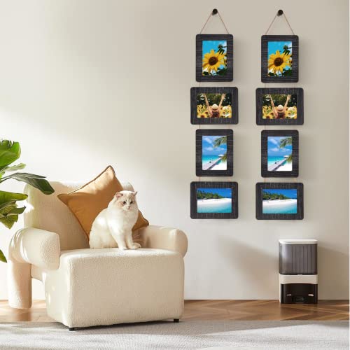 5x7 Collage Picture Frame, 4 Opening, Rustic Wood, Weathered Black | Wall-Mounted Hanging Design, Displays 4x6 Photos with Mat or 5x7 Photos Without Mat, Three-Opening Layout - color: Weathered Black, size: 4 Opening