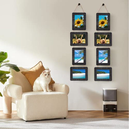 5x7 Collage Picture Frame, 4 Opening, Rustic Wood, Weathered Black | Wall-Mounted Hanging Design, Displays 4x6 Photos with Mat or 5x7 Photos Without Mat, Three-Opening Layout - color: Weathered Black, size: 4 Opening