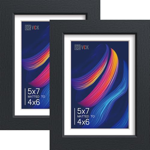 VCK Black 5x7 Picture Frame, Wood Photo Frames with Tempered Glass, Display 4x6 Photos with Mat or 5x7 Without Mat, Wall or Tabletop Frames for Portraits, Home Decor, Office and Gifts, 2 Pack - color: Black, size: 5x7, style: 2 Pack