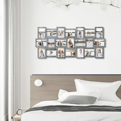 J.M.Deco Photo Collage Frame for Wall, 21-Opening Reunion Family Picture Frame Set, Picture Frame Collage Wall Hanging for 4x6 Photos, Ashes - color: Ashes* 21 Opening