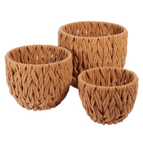 Galt International Set of 3 Tan Cotton Woven Rope Nestable Baskets w/Rigid Frame Size Storage Basket Home Decor