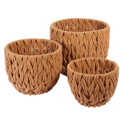 Galt International Set of 3 Tan Cotton Woven Rope Nestable Baskets w/Rigid Frame Size Storage Basket Home Decor