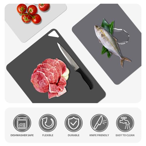 WK Flexible Plastic Cutting Boards Mats for Kitchen, Flexible Non Slip Cutting Mat, Thin Cutting Sheets, BPA Free, Dishwasher Safe, Multi Sizes - color: Multi Grey - S&M&L - 3
