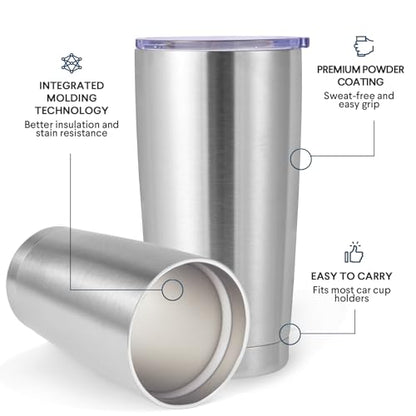 Volhoply 20oz Stainless Steel Tumbler with Lid and Straw Bulk 4 Pack,Double Wall Insulated Travel Iced Coffee Mug Fits Cup Holder,Powder Coated Cups for Hot/Cold Drinks,Christmas Gifts（Silver,4 Set） - color: Silver