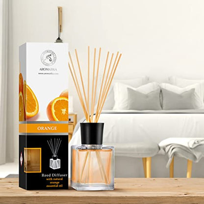 Orange Diffuser 6.8 Fl Oz - Fresh Room - Long Lasting Fragrance - Scented Reed Diffuser - Diffuser Gift Set - Best for Aromatherapy - Home