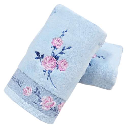 2-Piece Blue Rose Towels Set Vintage Floral Decorative Hand Towels Flower Embroidered Bathroom Towels 100% Cotton Soft & Highly Absorbent Washcloth for Shower Spa Beach Daily Use, 13x29 Inch - color: Vintage Blue Rose