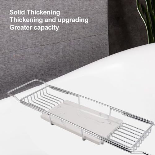 Metal Marble Bathtub Rack, Bathtub Caddy Tray Stainless Steel Shower Caddy Tray with Extending Sides, Bathroom Trays (Silver White) - size: Silver White