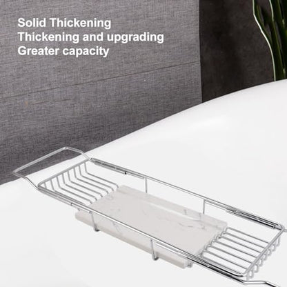 Metal Marble Bathtub Rack, Bathtub Caddy Tray Stainless Steel Shower Caddy Tray with Extending Sides, Bathroom Trays (Silver White) - size: Silver White