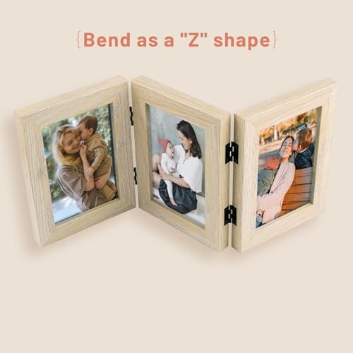 Golden State Art, 4x6 Triple Picture Frame Beige- Real Glass, 2 Pack | Trifold Photo Frame Vertical Display for Desktop - Three Folding Picture Collage - color: Beige, size: 4x6(2 Pack)