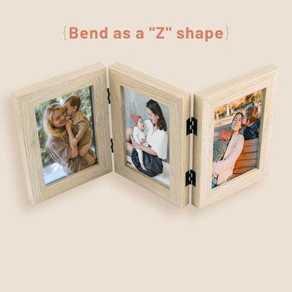 Golden State Art, 4x6 Triple Picture Frame Beige- Real Glass, 2 Pack | Trifold Photo Frame Vertical Display for Desktop - Three Folding Picture Collage - color: Beige, size: 4x6(2 Pack)