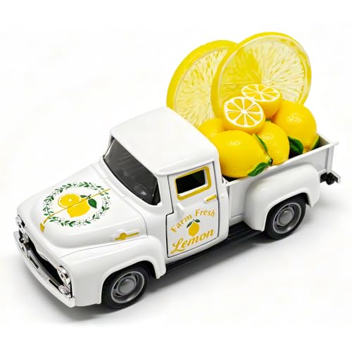 Lemon Farmhouse Truck Decor with Fake Lemons for Home Kitchen | Summer Lemon Kitchen & Tiered Tray Decor, Lemonade Stand & Amalfi Coast Party Decorations, Vintage Truck Table Centerpiece - color: Lemon-white
