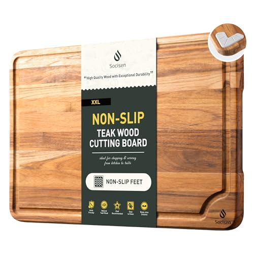 Extra Large Teak Cutting Board 20'' Kitchen Non Slip Wood Butcher Block | Wooden Chopping Board, Heavy Duty, Over Sink, Solid Thick, Meat, Easy to Clean, Extra Large, Best Kitchen Essential Gift - style: 20 IN