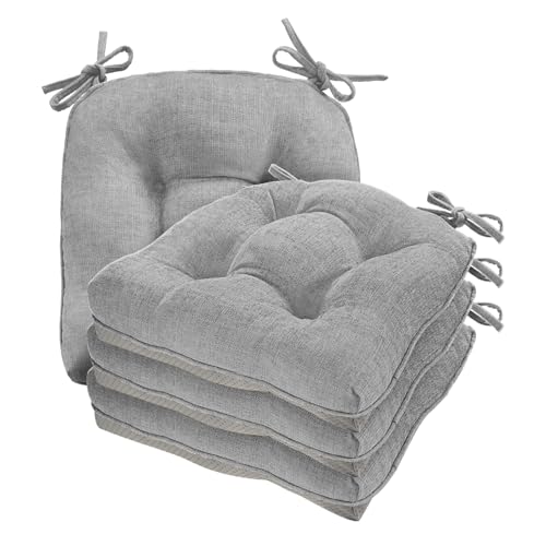 Cozyide Chair Cushions for Dining Chairs, 17" x 17" Non-Slip Kitchen Chair Pads with Adjustable Ties, Indoor Chair Cushions for Dining Room, Light Grey (Pack of 4) - color: Light Grey, size: 4 Count (Pack of 1)