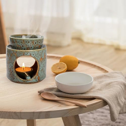 WD&CD Wax Melt Ceramic Oil Burner Green, Aroma Diffuser Essential Oil Burner Aromatherapy Wax Burner with Tealight Holder, Home Bedroom Decor - color: Green